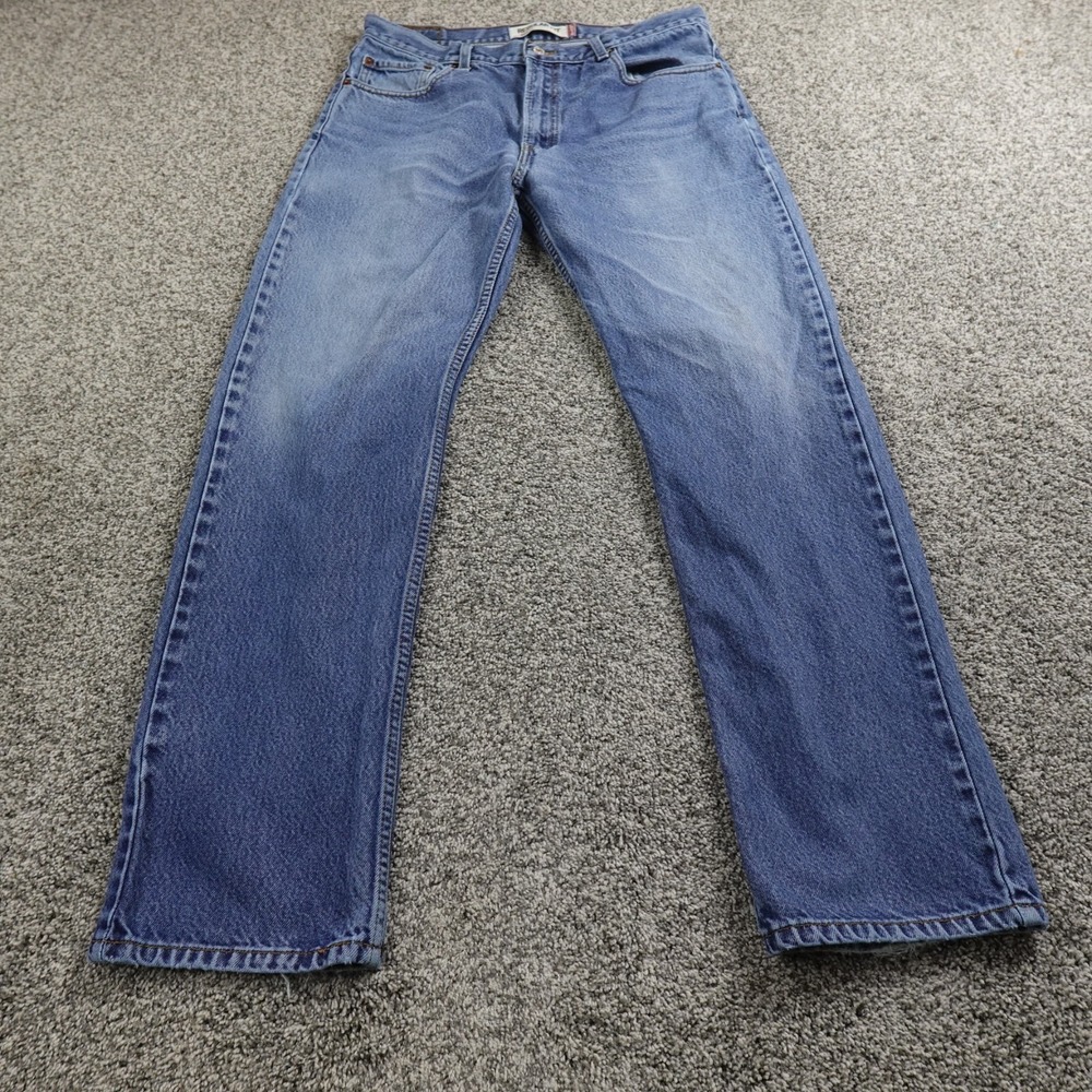 VTG Levis Jeans Mens 36X34 Dark Blue Denim Pants 505 Straight Fade Whiskered Y2K